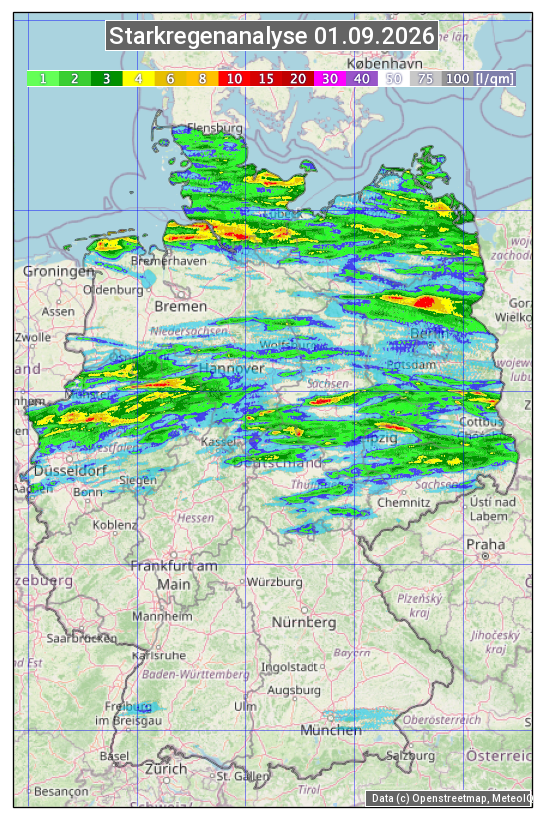 Karte mit Unwetteranalyse