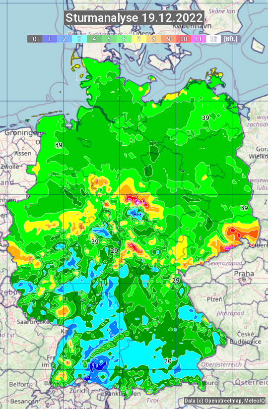 Karte mit Unwetteranalyse