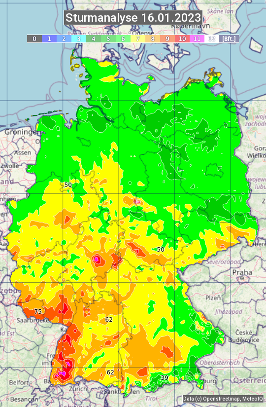 Karte mit Unwetteranalyse