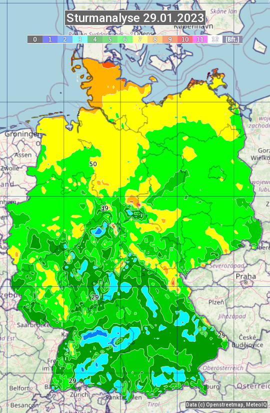 Karte mit Unwetteranalyse