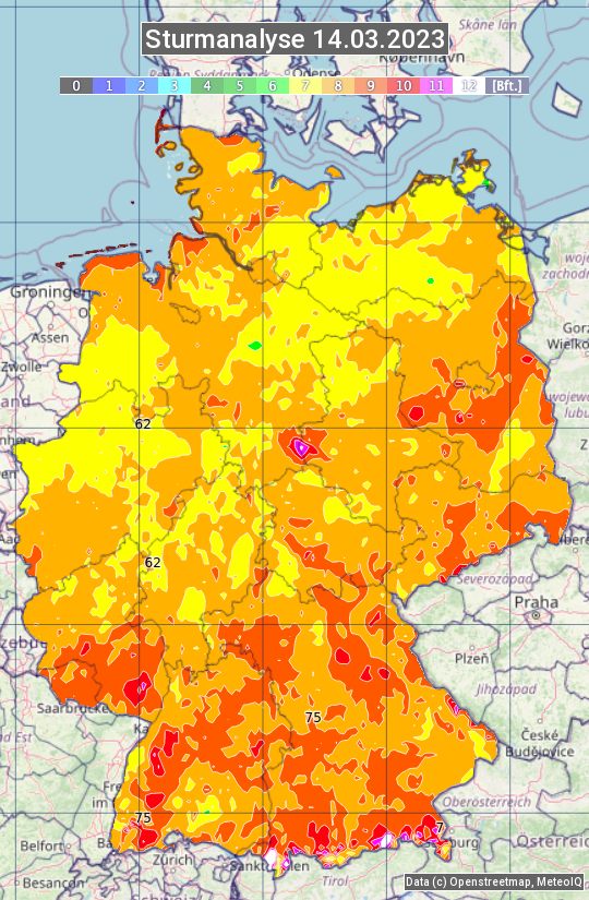 Karte mit Unwetteranalyse