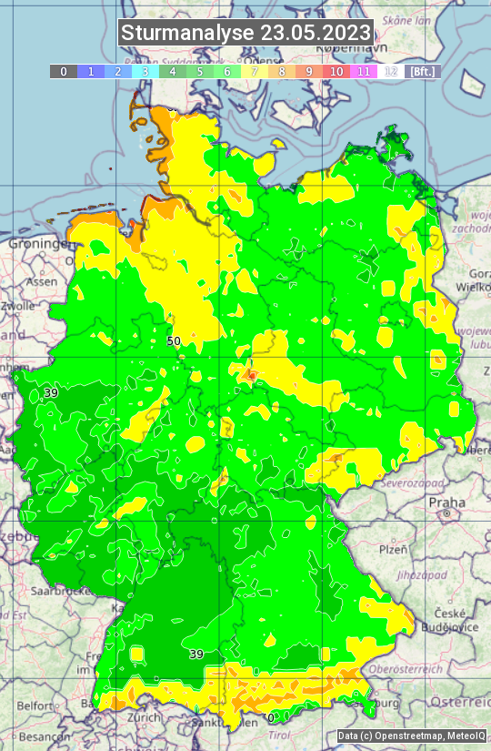 Karte mit Unwetteranalyse