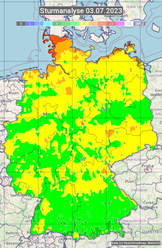 Karte mit Unwetteranalyse