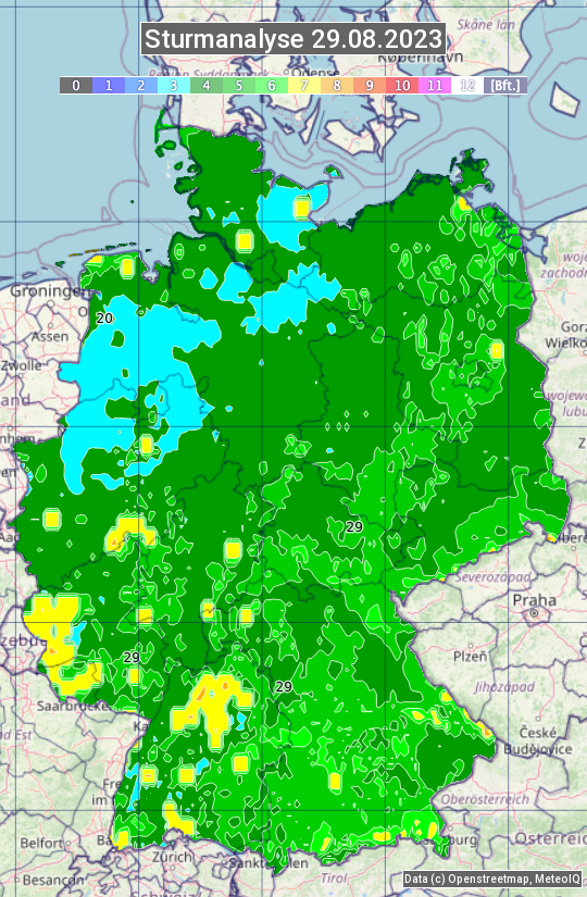 Karte mit Unwetteranalyse