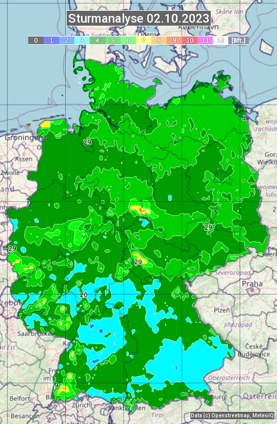 Karte mit Unwetteranalyse