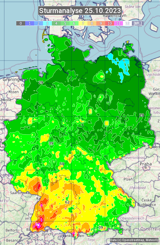 Karte mit Unwetteranalyse