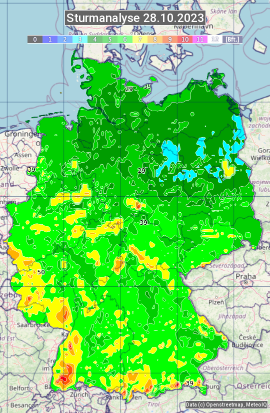 Karte mit Unwetteranalyse