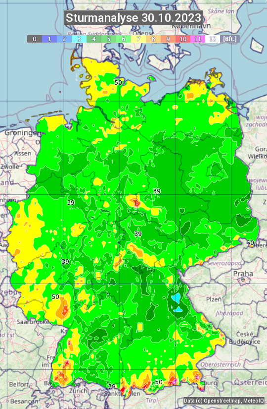 Karte mit Unwetteranalyse