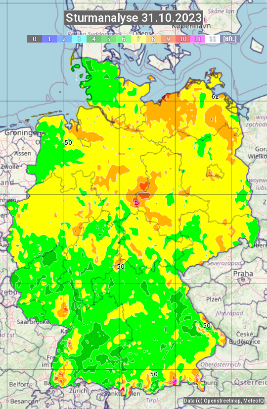 Karte mit Unwetteranalyse