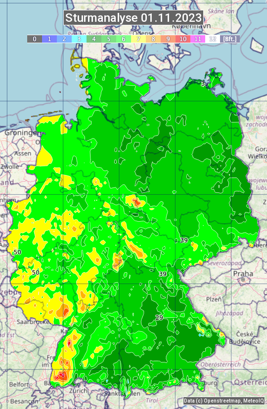 Karte mit Unwetteranalyse