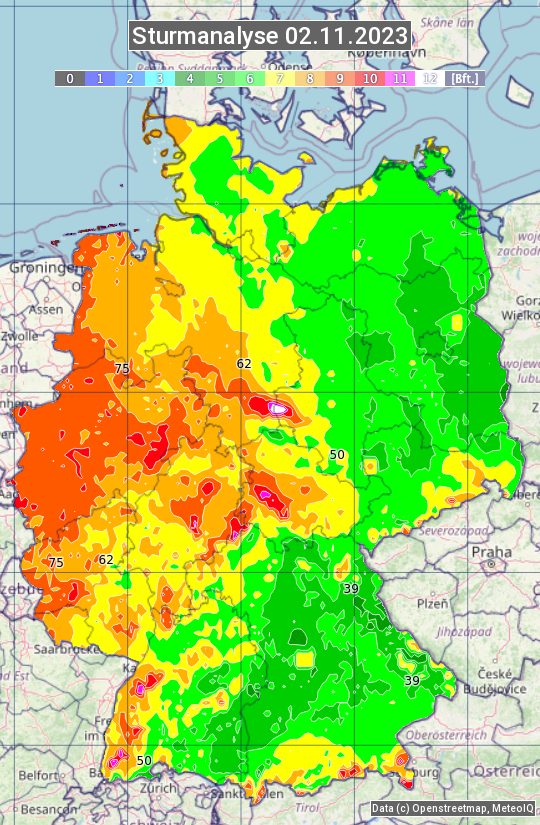 Karte mit Unwetteranalyse
