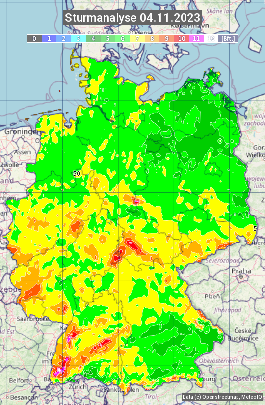 Karte mit Unwetteranalyse