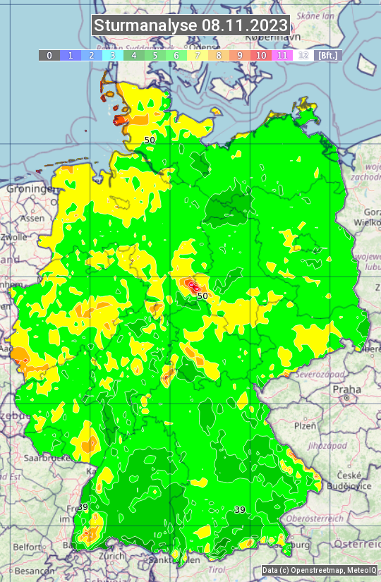 Karte mit Unwetteranalyse
