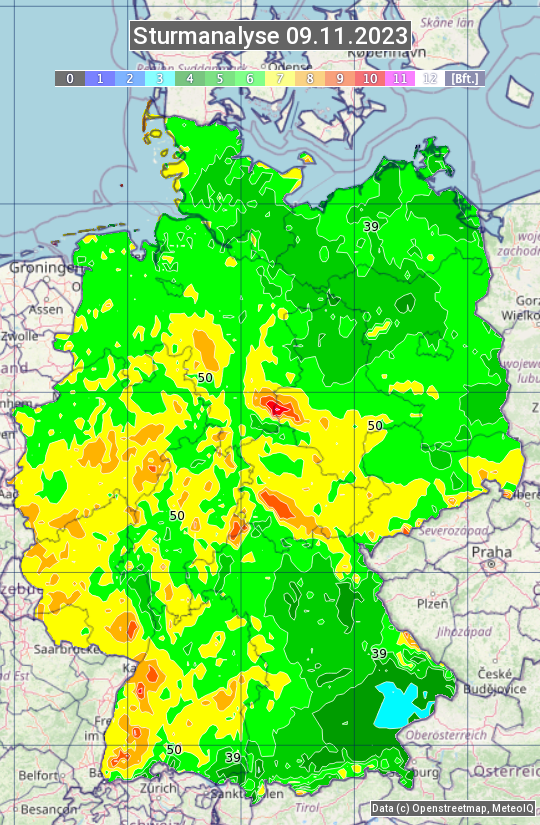 Karte mit Unwetteranalyse