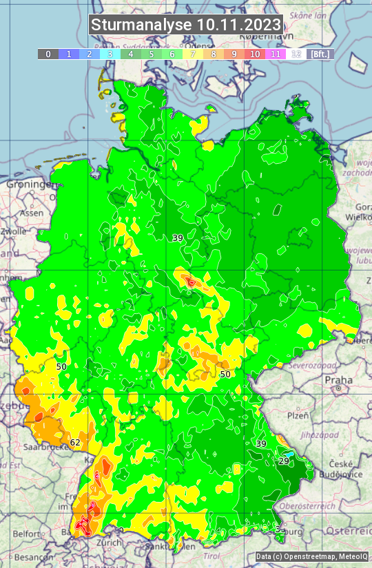 Karte mit Unwetteranalyse