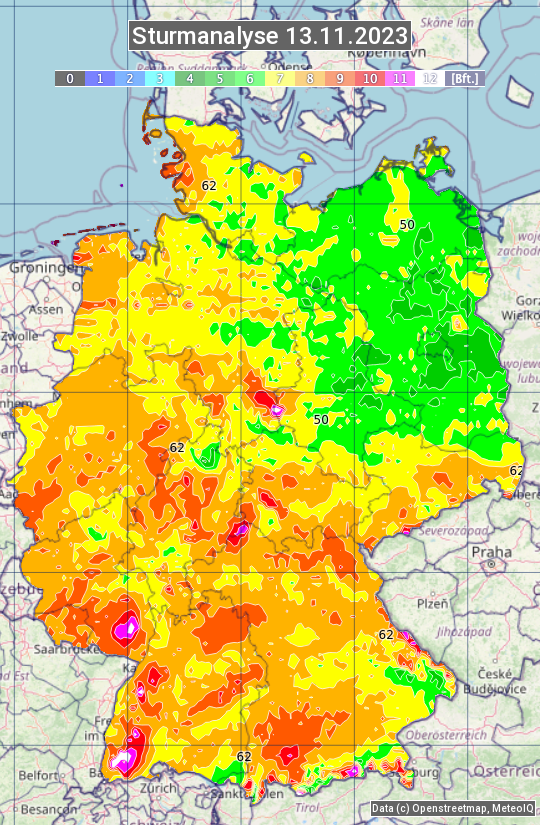 Karte mit Unwetteranalyse