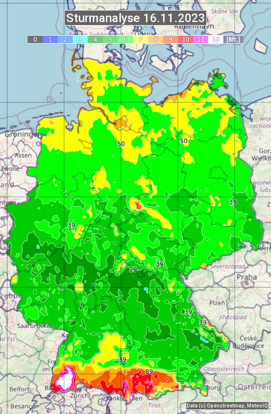 Karte mit Unwetteranalyse