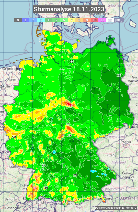 Karte mit Unwetteranalyse