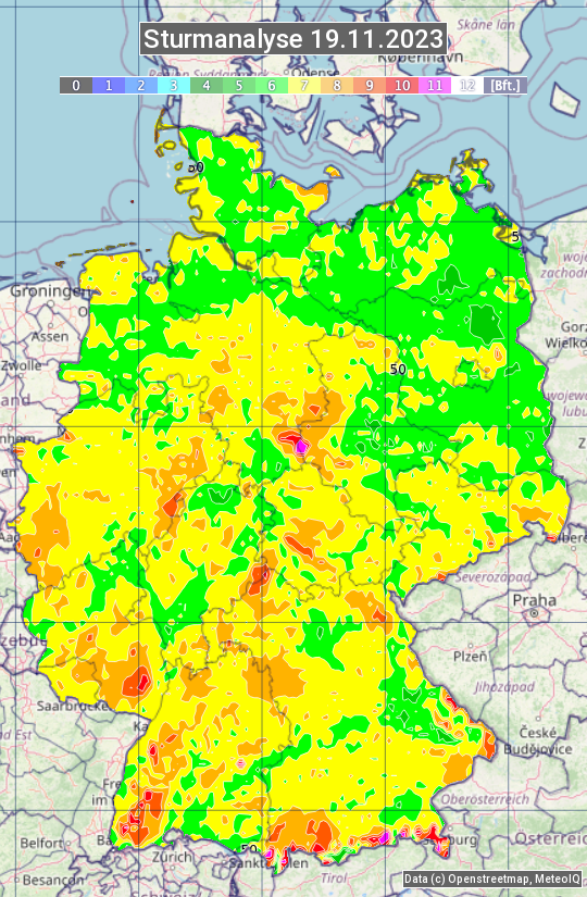 Karte mit Unwetteranalyse
