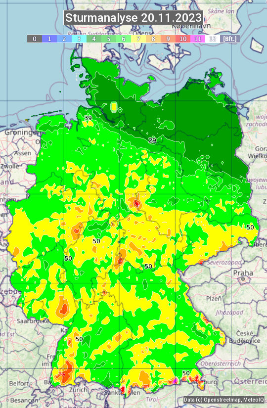 Karte mit Unwetteranalyse
