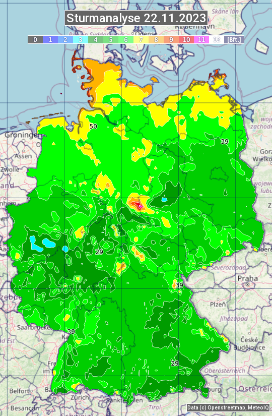 Karte mit Unwetteranalyse
