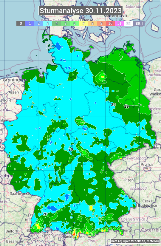 Karte mit Unwetteranalyse