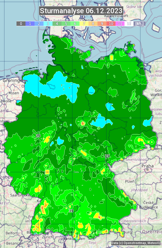 Karte mit Unwetteranalyse