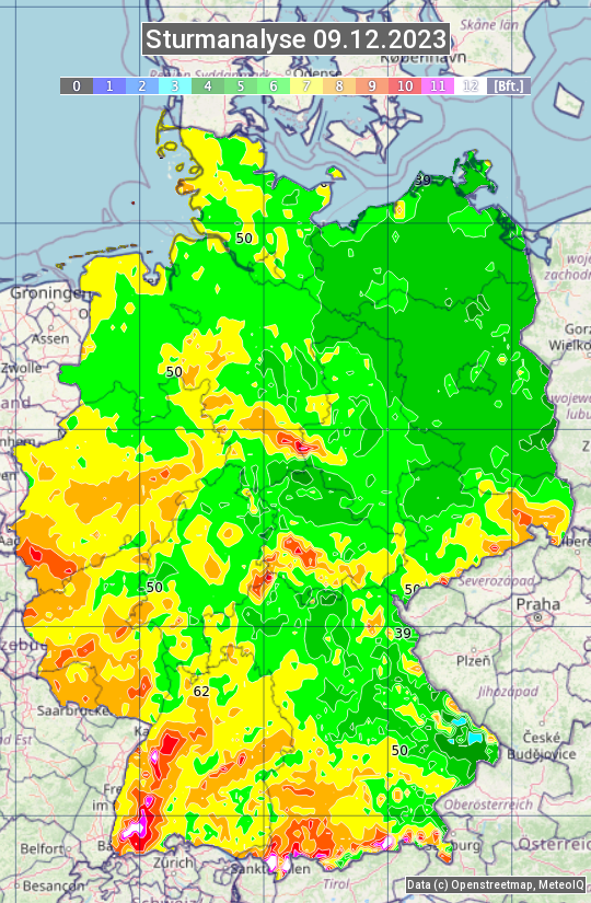Karte mit Unwetteranalyse