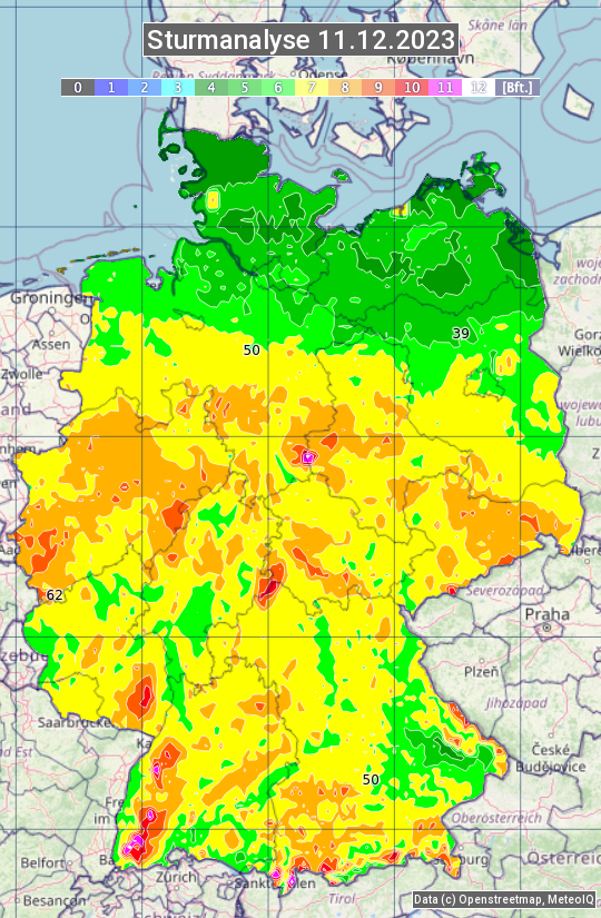 Karte mit Unwetteranalyse