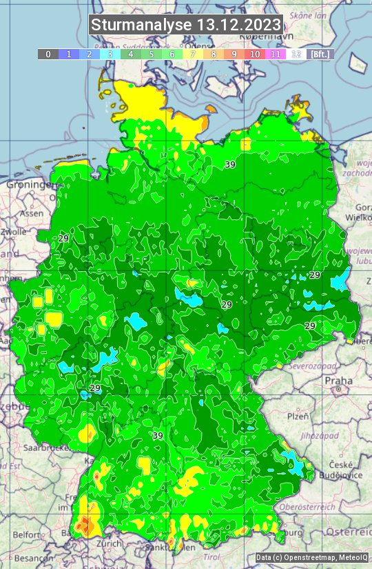 Karte mit Unwetteranalyse