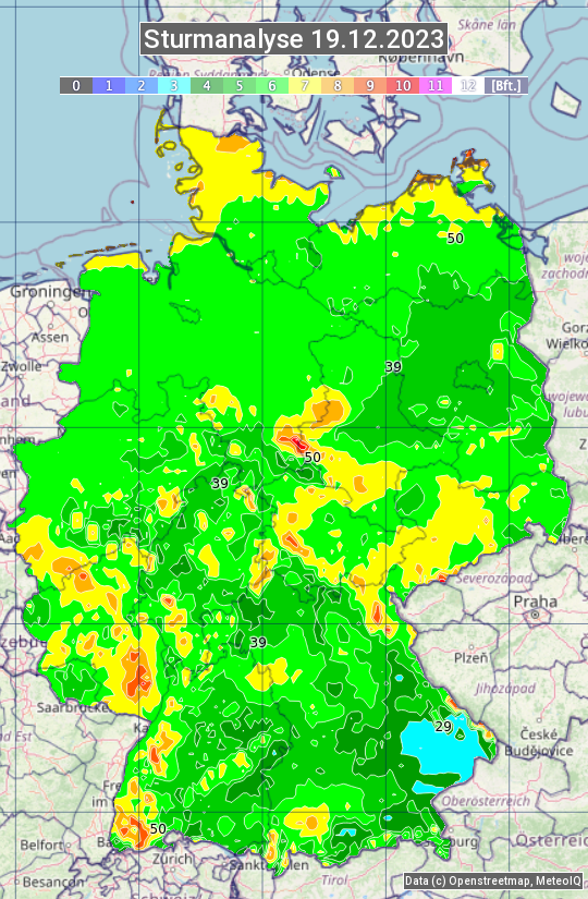 Karte mit Unwetteranalyse
