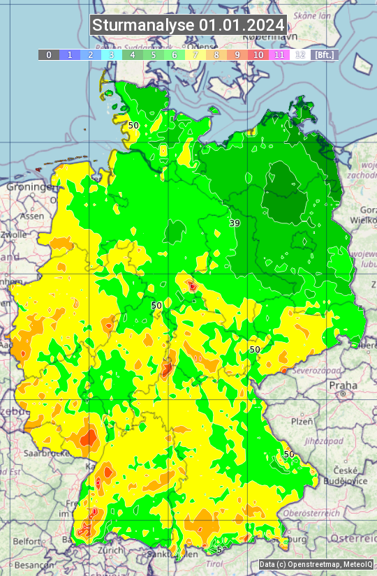 Karte mit Unwetteranalyse