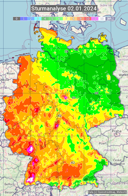 Karte mit Unwetteranalyse