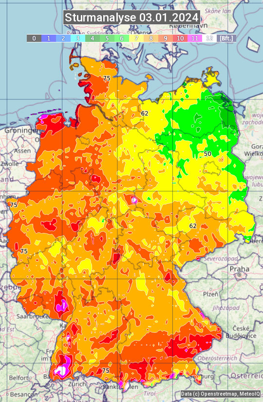 Karte mit Unwetteranalyse