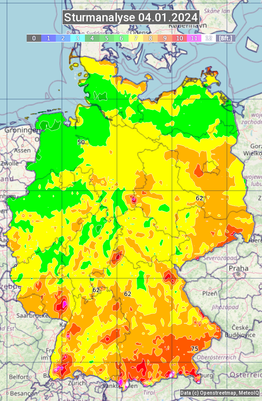 Karte mit Unwetteranalyse