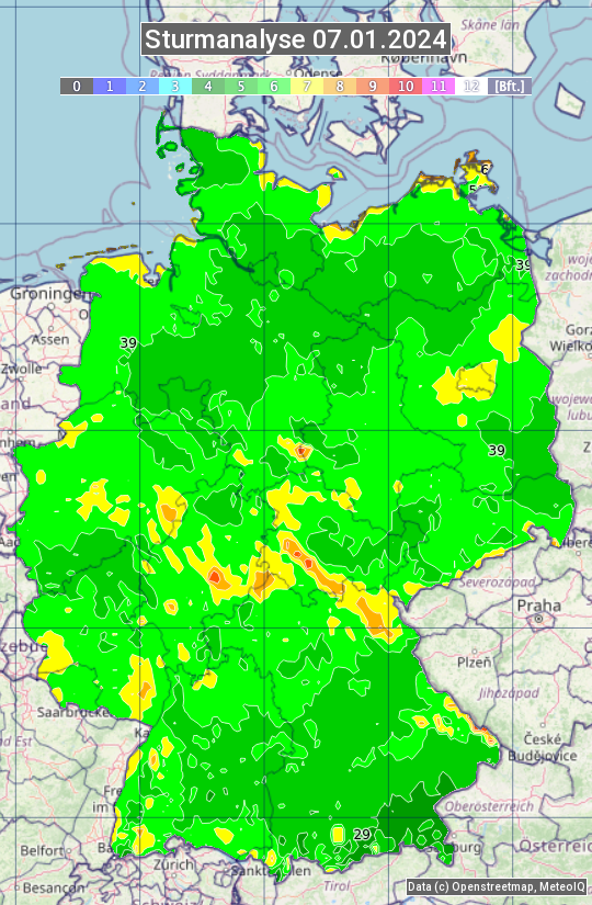 Karte mit Unwetteranalyse