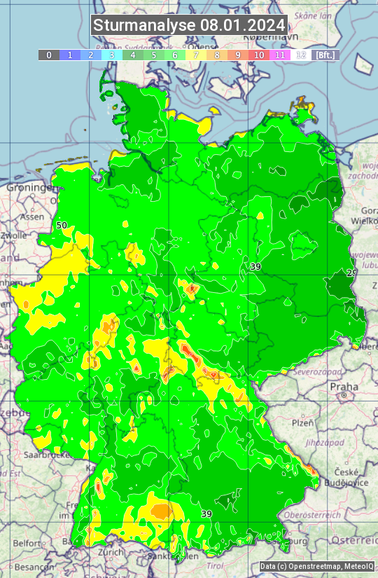 Karte mit Unwetteranalyse