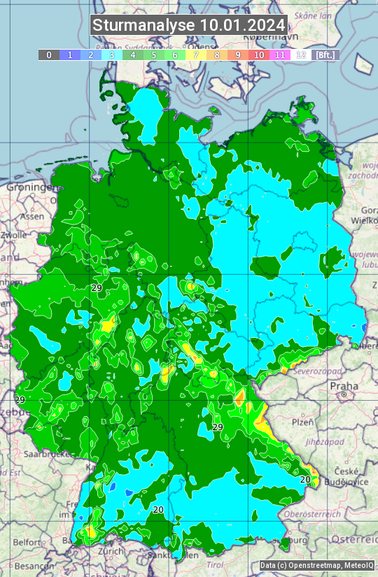 Karte mit Unwetteranalyse