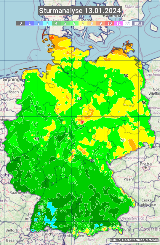 Karte mit Unwetteranalyse