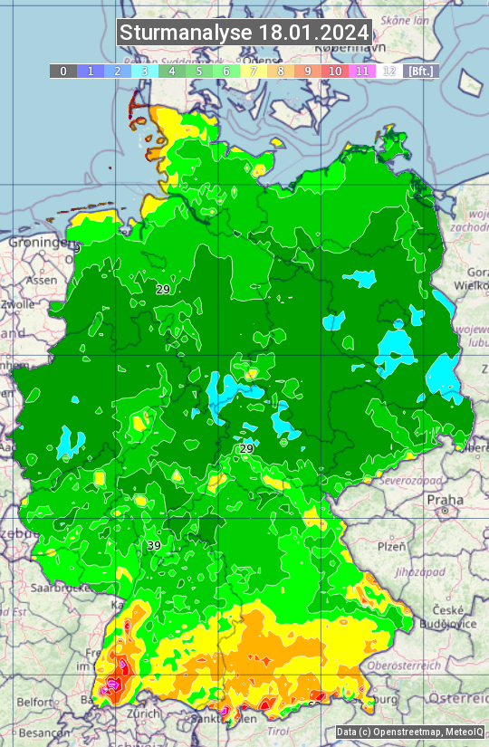 Karte mit Unwetteranalyse