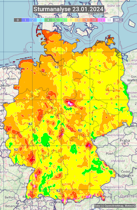 Karte mit Unwetteranalyse