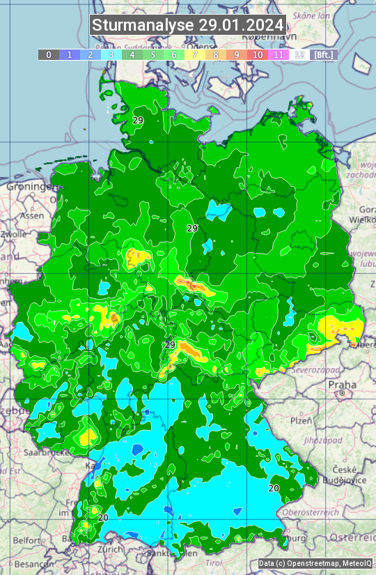 Karte mit Unwetteranalyse
