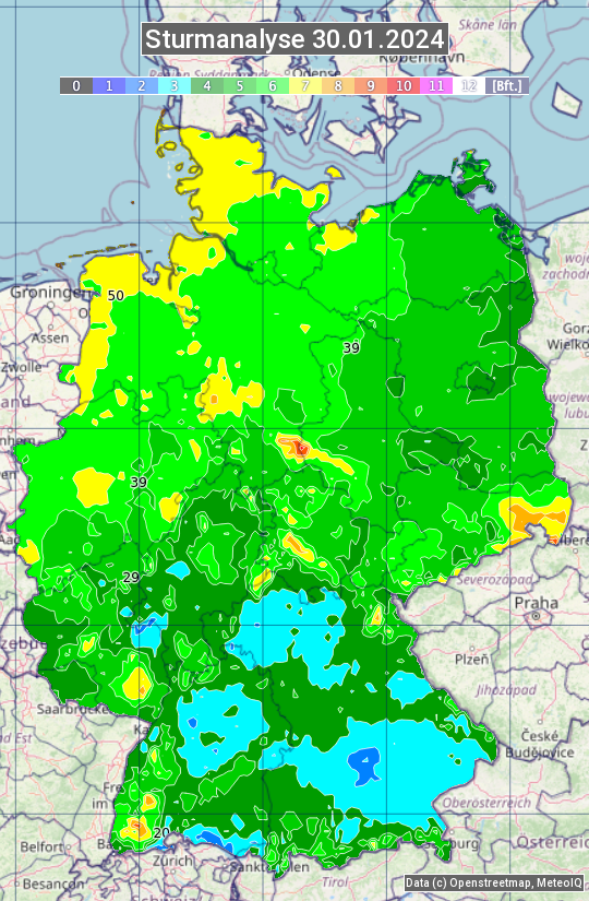 Karte mit Unwetteranalyse
