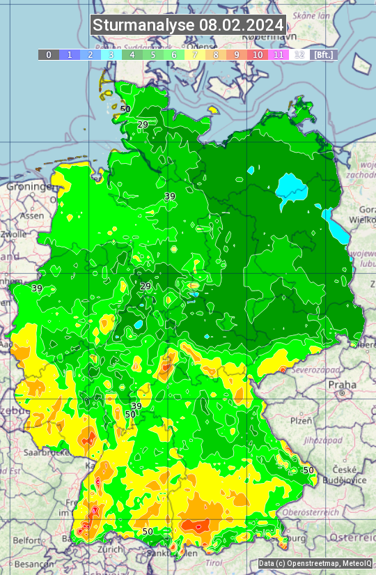 Karte mit Unwetteranalyse