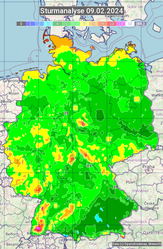 Karte mit Unwetteranalyse