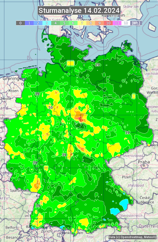 Karte mit Unwetteranalyse