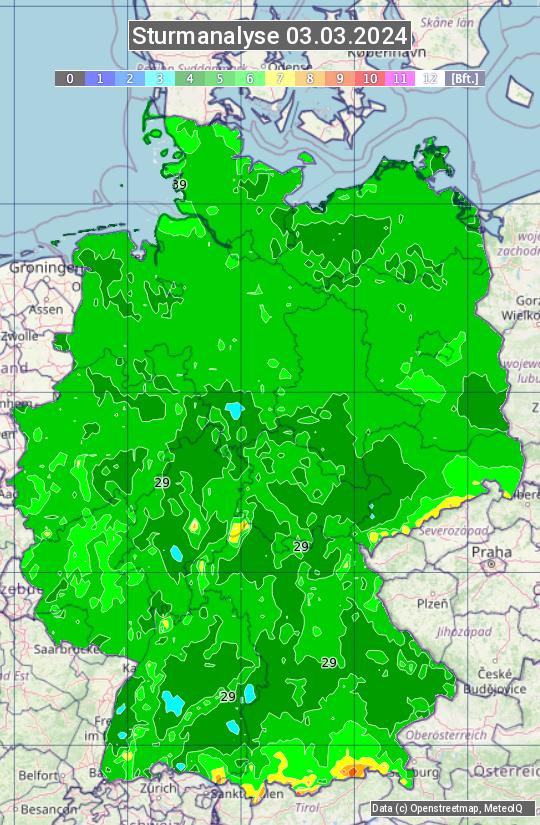 Karte mit Unwetteranalyse