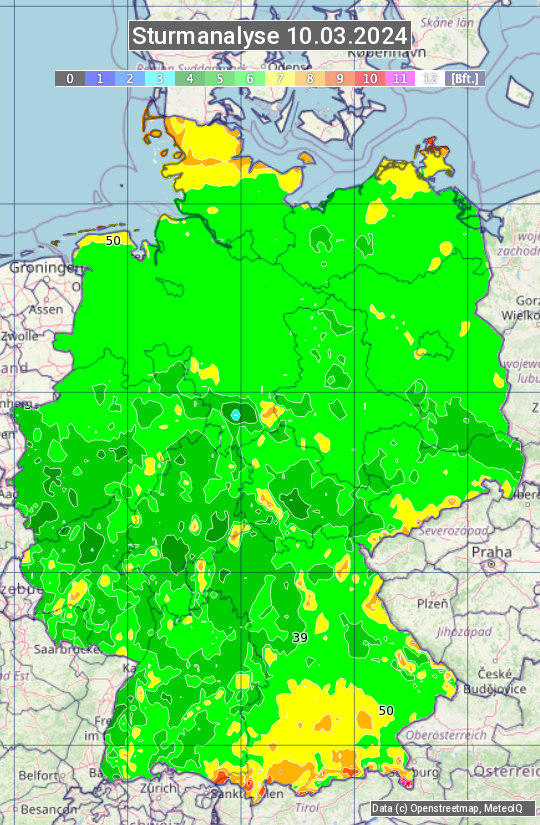 Karte mit Unwetteranalyse