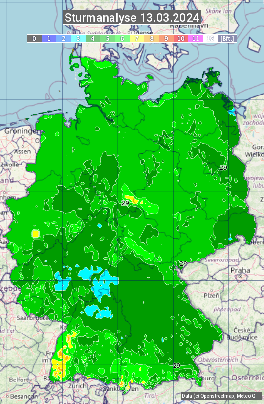 Karte mit Unwetteranalyse
