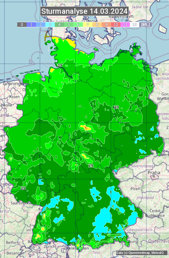 Karte mit Unwetteranalyse